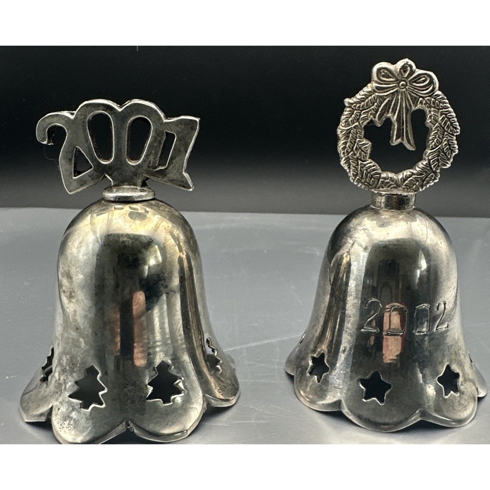 2001 & 2002 International Silver Company Silverplated Christmas Bells Lot of 2